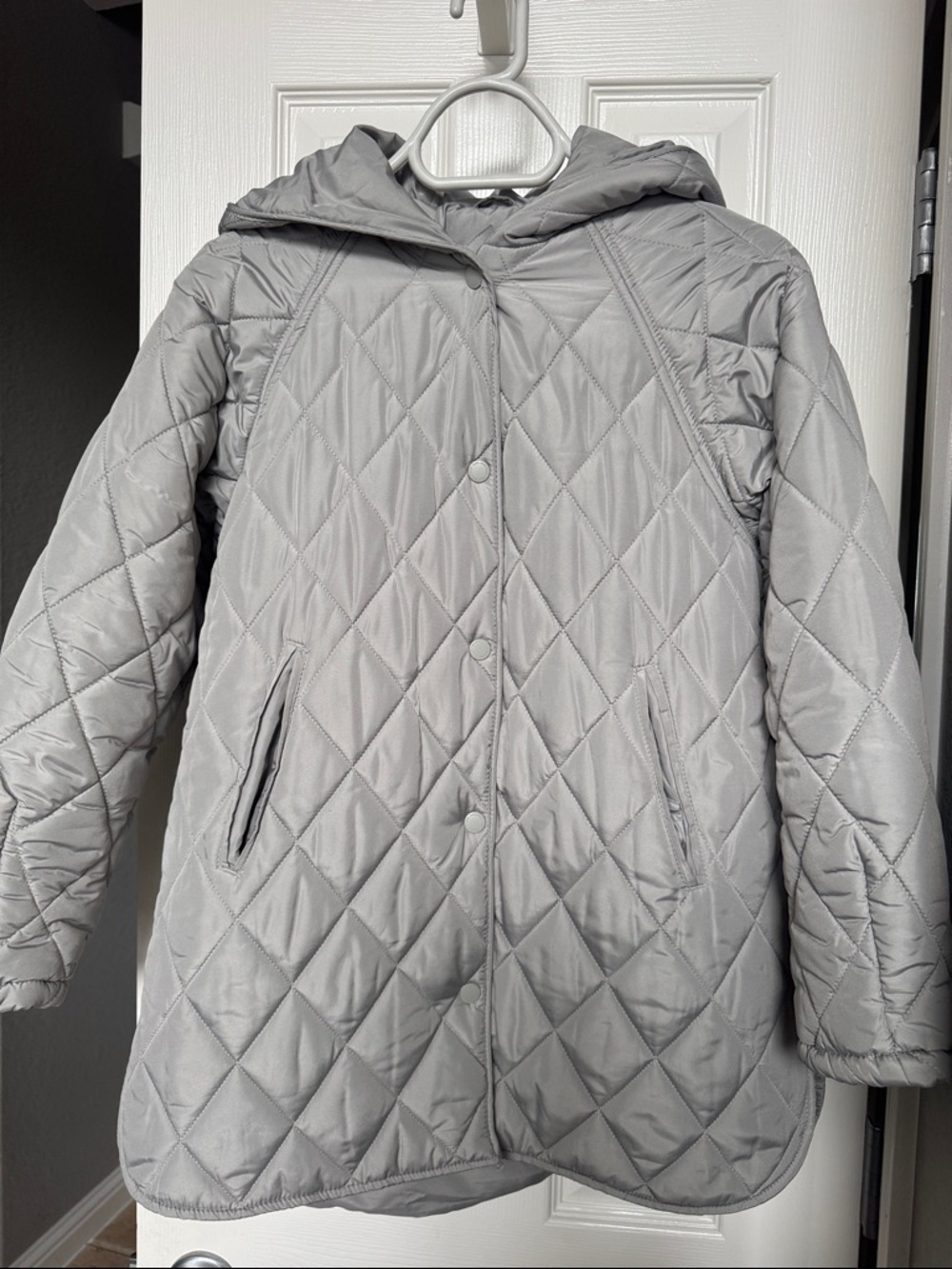 Zara Quilted Hooded Girl’s Jacket - Light Gray, size 11-12, 152 cm.